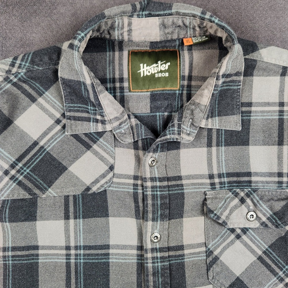 Howler Brothers Harkers Flannel Shirt Mens XL Gray Plaid Elbow Patches Button Up